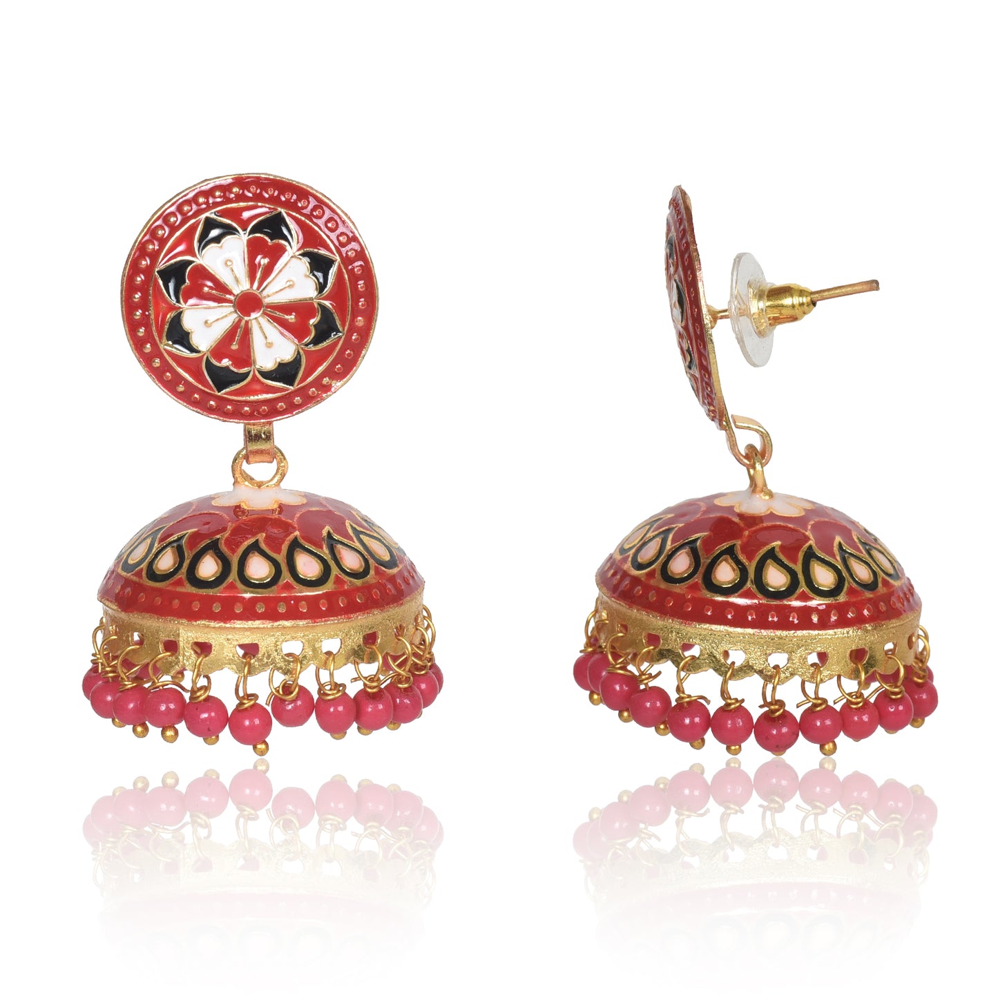 Meenakari Dome Shape Multicolour Lightweight Brass Jhumka for Women & Girls