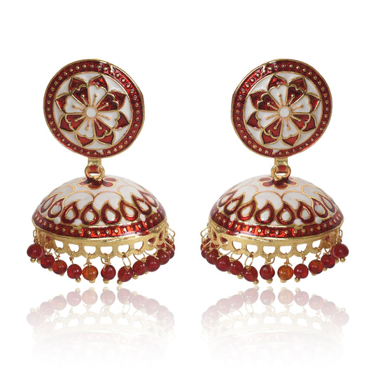 Meenakari Dome Shape Multicolour Lightweight Brass Jhumka for Women & Girls