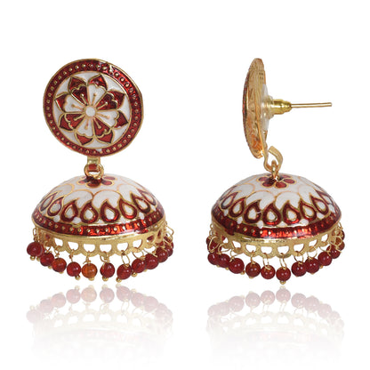 Meenakari Dome Shape Multicolour Lightweight Brass Jhumka for Women & Girls