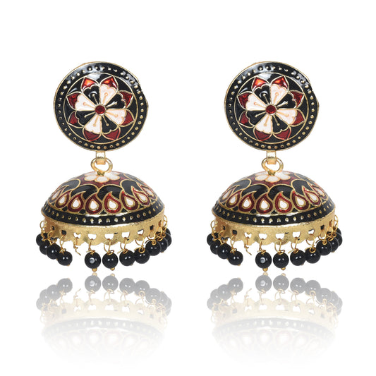 Meenakari Dome Shape Multicolour Lightweight Brass Jhumka for Women & Girls