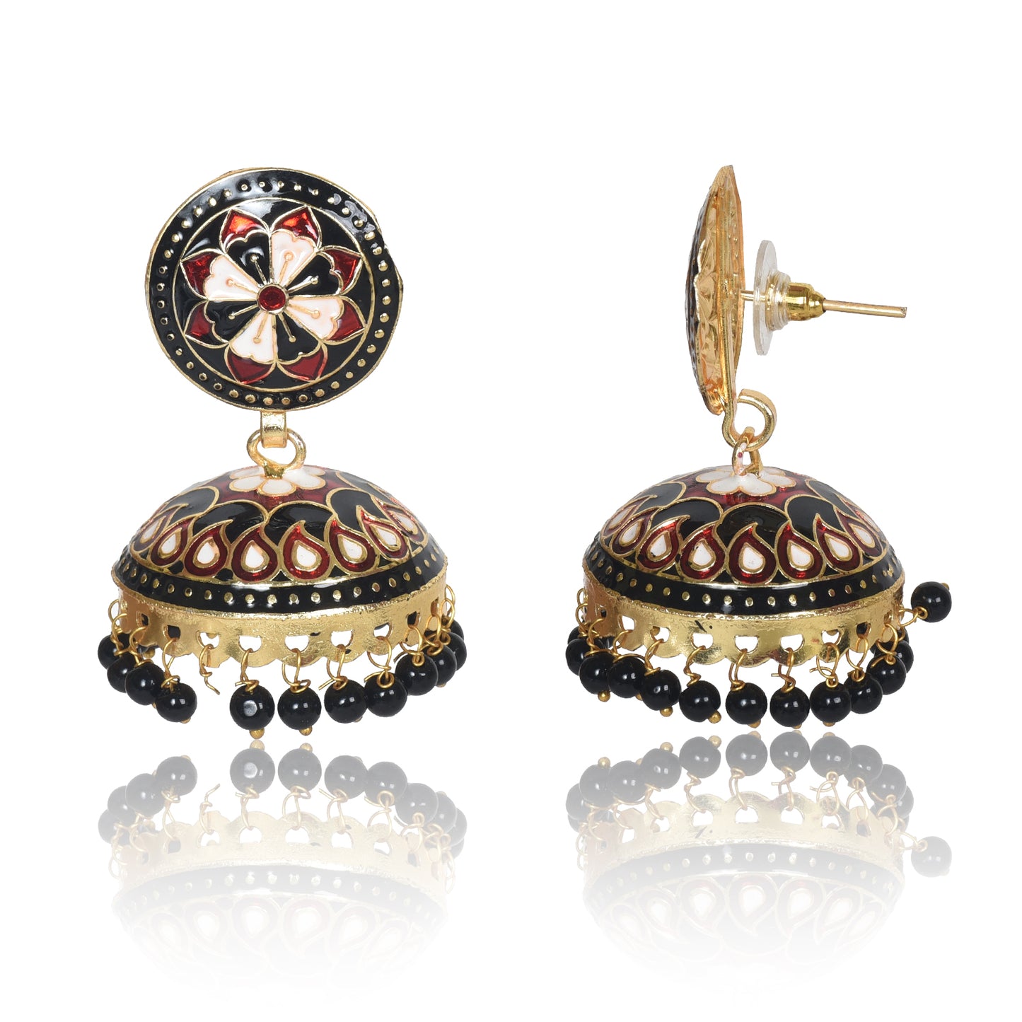 Meenakari Dome Shape Multicolour Lightweight Brass Jhumka for Women & Girls