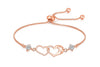 Double Heart Shape Cubic Zirconia Charm Bracelet, Love Bracelet for Women and Girls (Rose Gold)