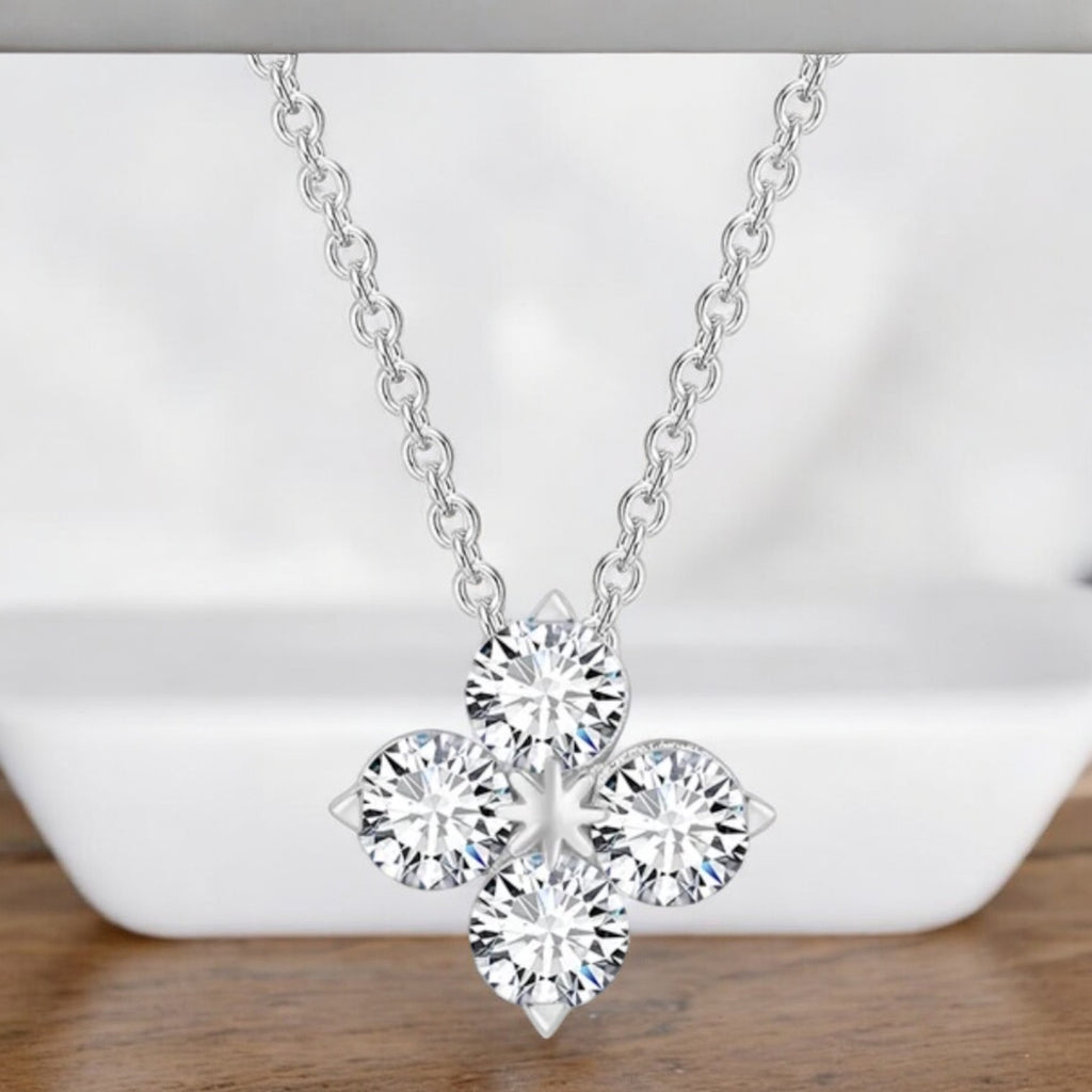 Silver Plated Flower Pendant with Link Chain, Floral Shape Necklace for Women & Girls (Silver)