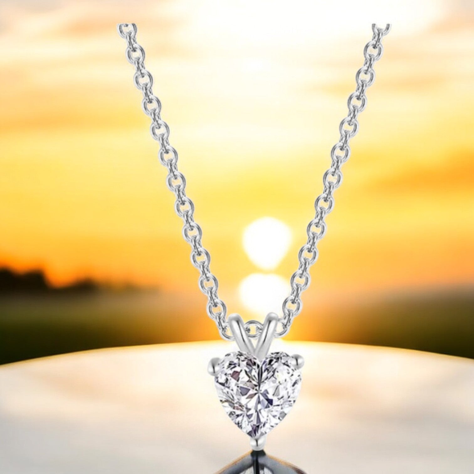 Silver Plated Love Shaped Solitaire Pendant with Link Chain for Women & Girls, Cubic Zircon Heart Pendant Locket (Silver)