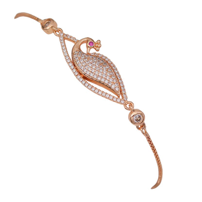 Rose Gold Plated American Diamond Adjustable Bracelet, Stylish Fashion Jewellery Gift for Girls & Women