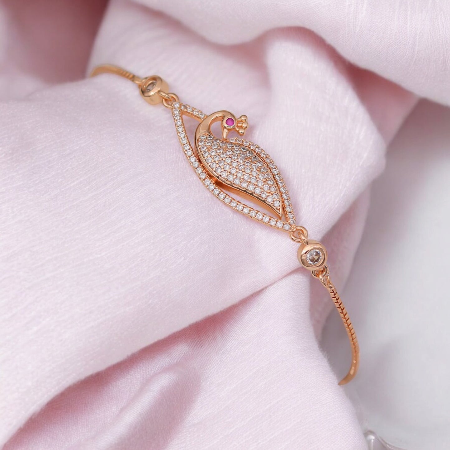 Rose Gold Plated American Diamond Adjustable Bracelet, Stylish Fashion Jewellery Gift for Girls & Women