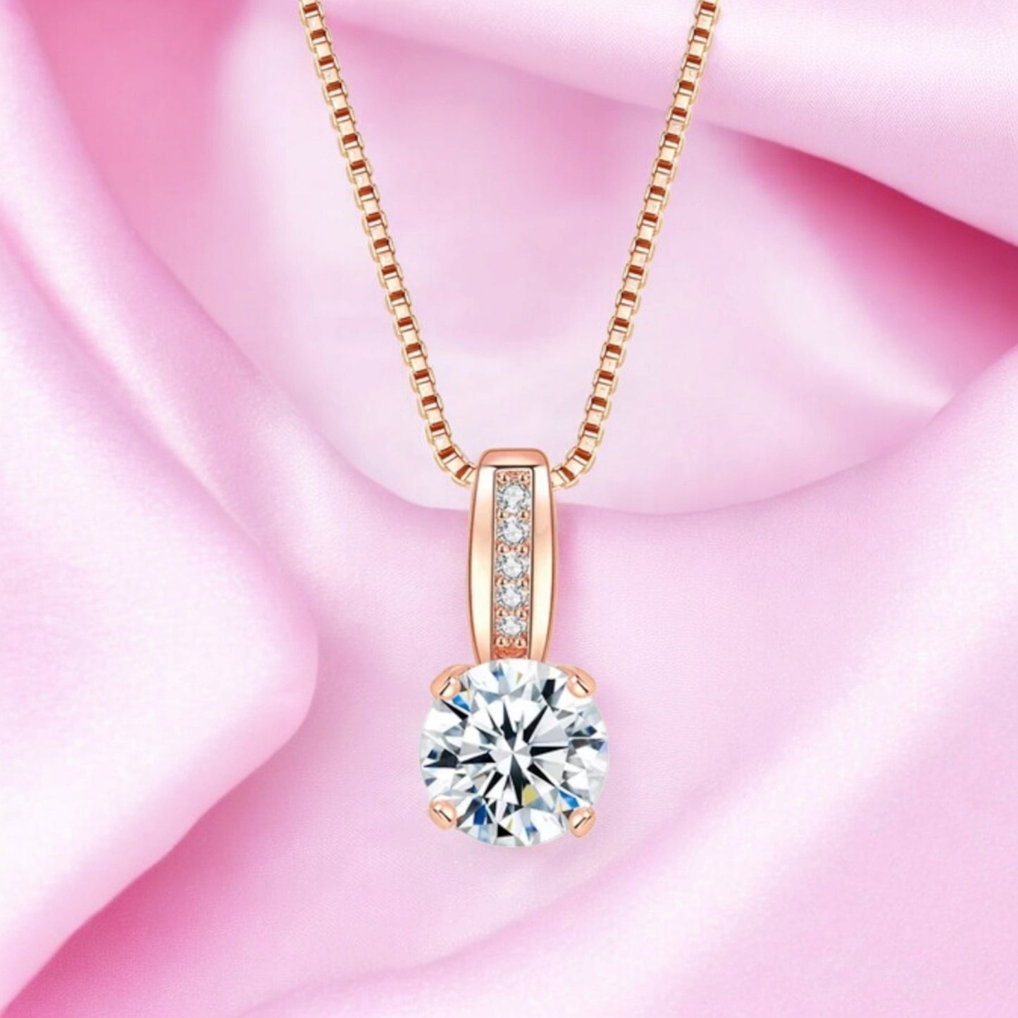 Cubic Zirconia Rose Gold Plated Pendant Necklace with Chain for Women & Girls, Gift Jewelry for Her