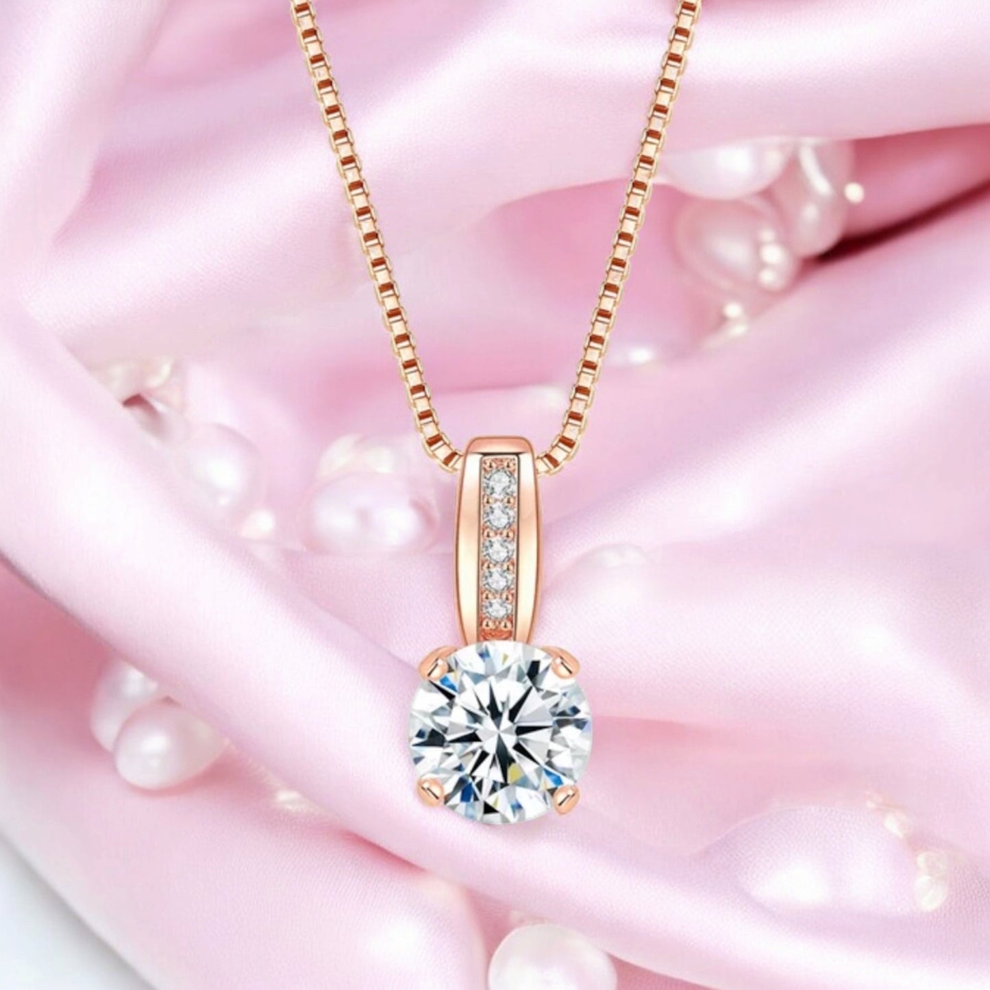 Cubic Zirconia Rose Gold Plated Pendant Necklace with Chain for Women & Girls, Gift Jewelry for Her