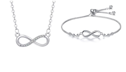 Nilu's Collection Silver Plated Infinity Pendant Necklace & Adjustable Bracelet Set with American Diamond for Women & Girls |Anti - Allergy | Anti -Tarnish | Office Wea
