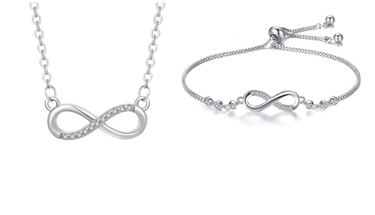 Nilu's Collection Silver Plated Infinity Pendant Necklace & Adjustable Bracelet Set with American Diamond for Women & Girls |Anti - Allergy | Anti -Tarnish | Office Wea
