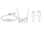 Nilu's Collection Silver Infinity Jewellery Set Necklace, Bracelet & Earrings for Women & Girls