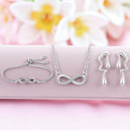 Nilu's Collection Silver Infinity Jewellery Set Necklace, Bracelet & Earrings for Women & Girls