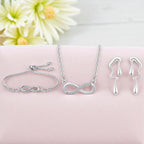 Nilu's Collection Silver Infinity Jewellery Set Necklace, Bracelet & Earrings for Women & Girls