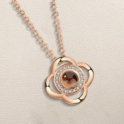 Sparkling Petal Rose Gold Plated Zircon Flower Pendant with Chain for Girls