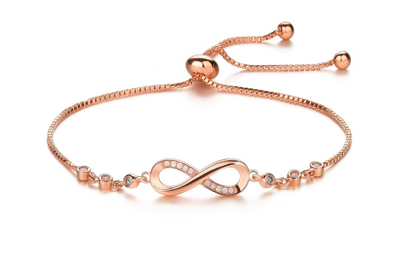 Rose Gold Plated Adjustable Charm Bracelet for Women and Girls