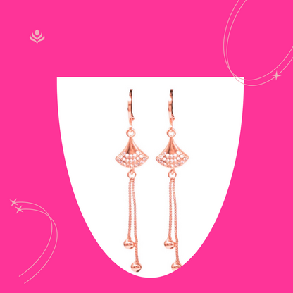 Rose Gold Long Earrings, American Diamond Studded Lightweight Danglers Drop Earrings for Women and Girls (Geometric)