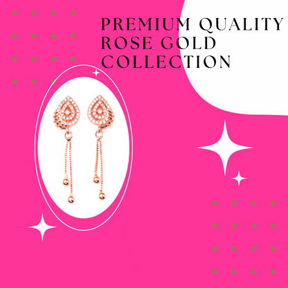 Rose Gold Long Earrings, American Diamond Studded Lightweight Drop Earrings for Women and Girls (Water Drop)