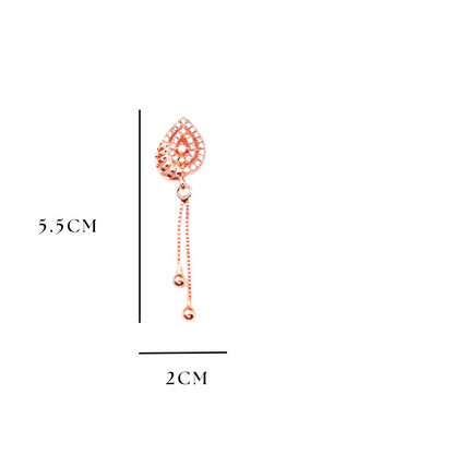 Rose Gold Long Earrings, American Diamond Studded Lightweight Drop Earrings for Women and Girls (Water Drop)