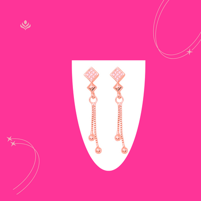 Rose Gold Long Earrings, American Diamond Studded Lightweight Drop Earrings for Women and Girls (Diamond Shape)