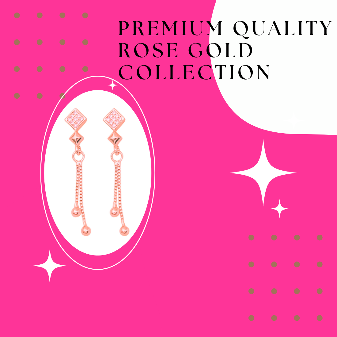 Rose Gold Long Earrings, American Diamond Studded Lightweight Drop Earrings for Women and Girls (Diamond Shape)