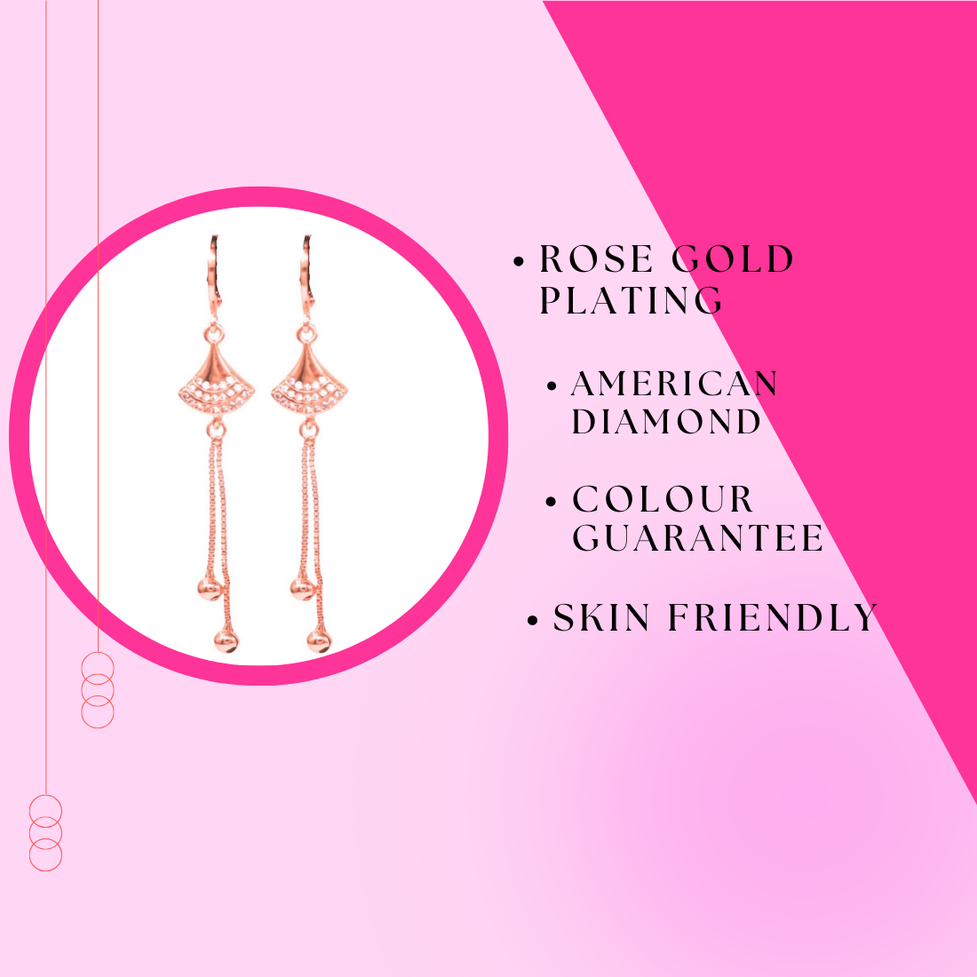 Rose Gold Long Earrings, American Diamond Studded Lightweight Danglers Drop Earrings for Women and Girls (Geometric)