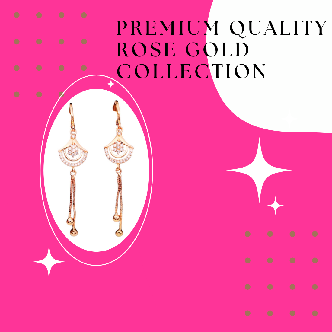 Rose Gold Long Earrings, American Diamond Studded Lightweight Drop Earrings for Women and Girls (rose)