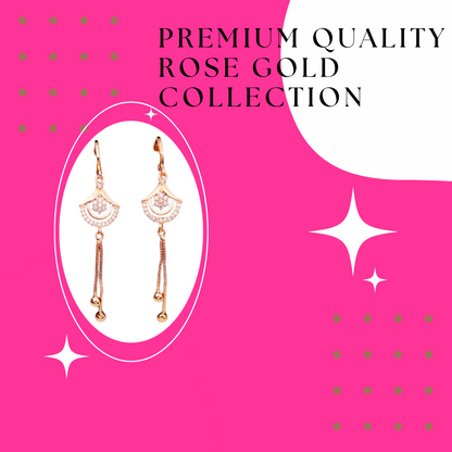 Rose Gold Long Earrings, American Diamond Studded Lightweight Drop Earrings for Women and Girls (rose)