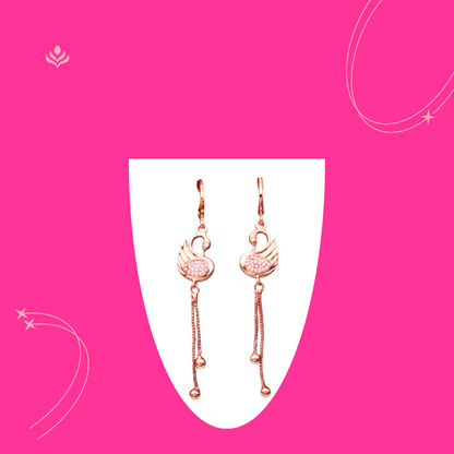 Rose Gold Plated Long Earrings, American Diamond Studded Lightweight Danglers Drop Earrings for Women and Girls (Swan)