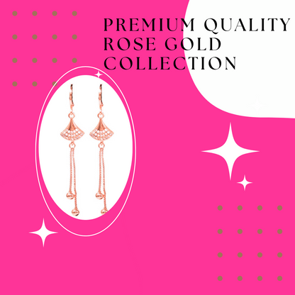 Rose Gold Long Earrings, American Diamond Studded Lightweight Danglers Drop Earrings for Women and Girls (Geometric)