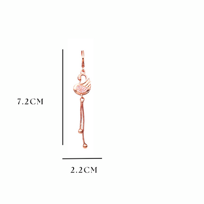 Rose Gold Plated Long Earrings, American Diamond Studded Lightweight Danglers Drop Earrings for Women and Girls (Swan)