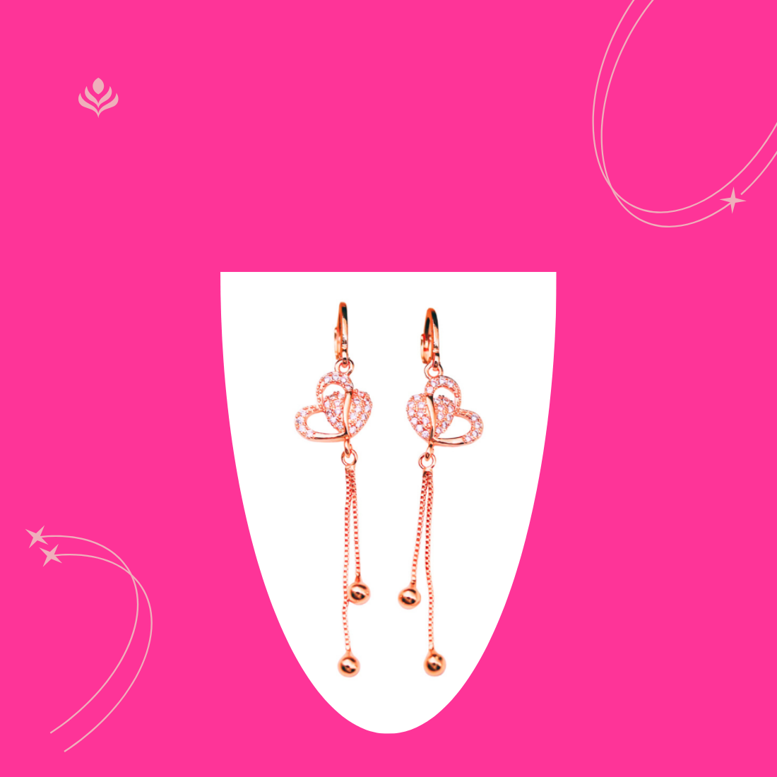 Rose Gold Plated Long Earrings, American Diamond Studded Lightweight Danglers Drop Earrings for Women and Girls (Heart Shape)