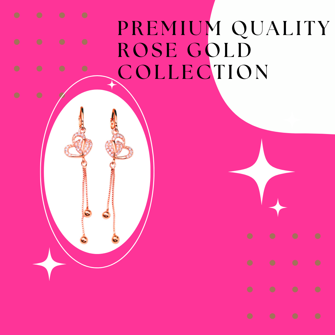 Rose Gold Plated Long Earrings, American Diamond Studded Lightweight Danglers Drop Earrings for Women and Girls (Heart Shape)