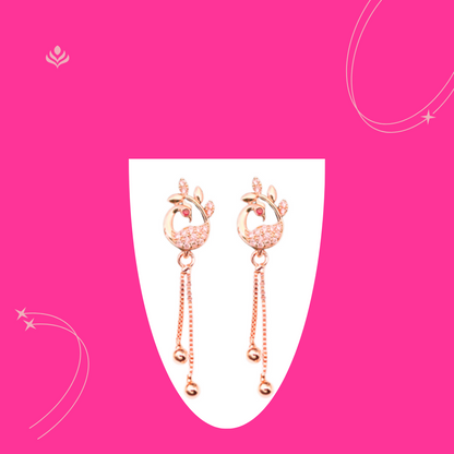 Rose Gold Plated Long Earrings, American Diamond Studded Lightweight Danglers Drop Earrings for Women and Girls (peacock)