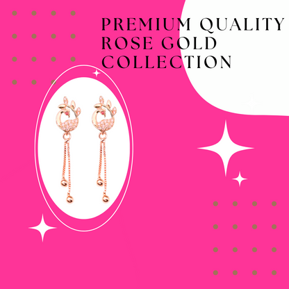 Rose Gold Plated Long Earrings, American Diamond Studded Lightweight Danglers Drop Earrings for Women and Girls (peacock)