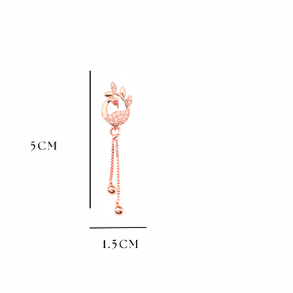 Rose Gold Plated Long Earrings, American Diamond Studded Lightweight Danglers Drop Earrings for Women and Girls (peacock)