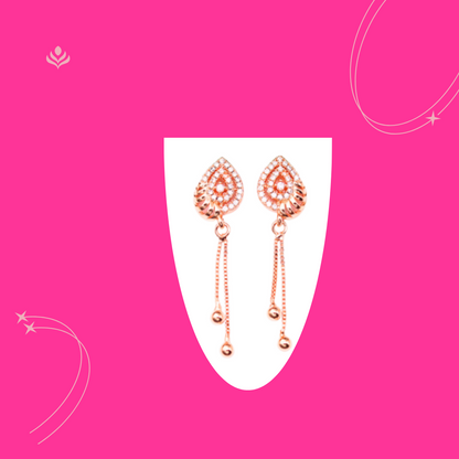 Rose Gold Long Earrings, American Diamond Studded Lightweight Drop Earrings for Women and Girls (Water Drop)