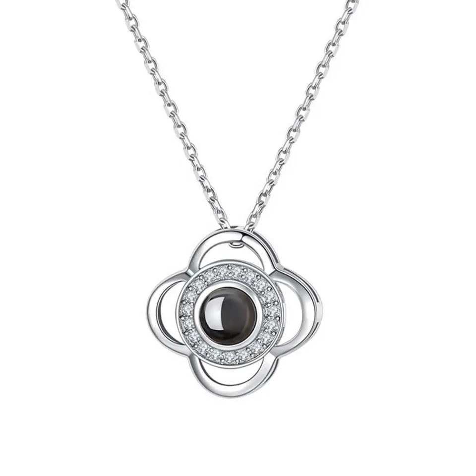 Sparkling Petal Silver Plated Zircon Flower Pendant with Chain for Girls