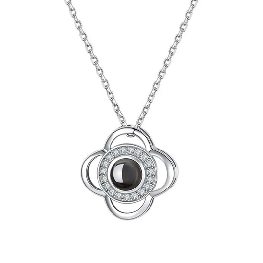 Nilu's Collection Sparkling Petal Silver Plated Zircon Flower Pendant with Chain for Girls