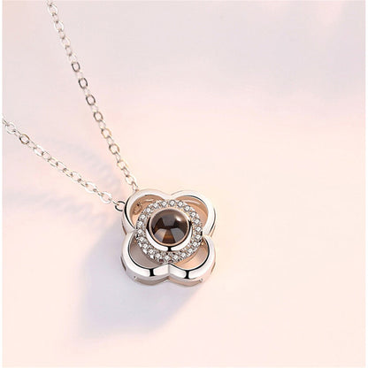 Sparkling Petal Silver Plated Zircon Flower Pendant with Chain for Girls