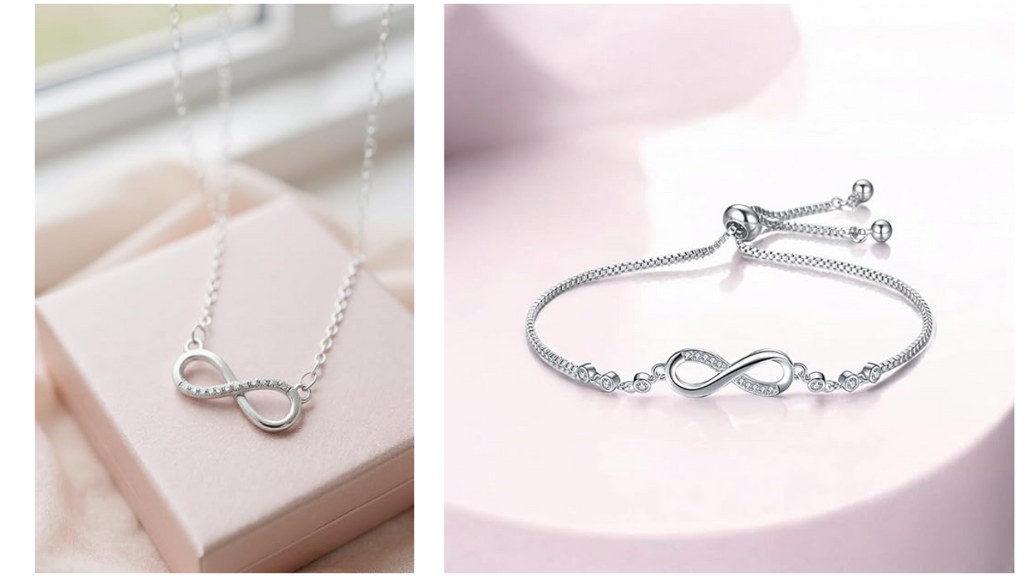 Nilu's Collection Silver Plated Infinity Pendant Necklace & Adjustable Bracelet Set with American Diamond for Women & Girls |Anti - Allergy | Anti -Tarnish | Office Wea