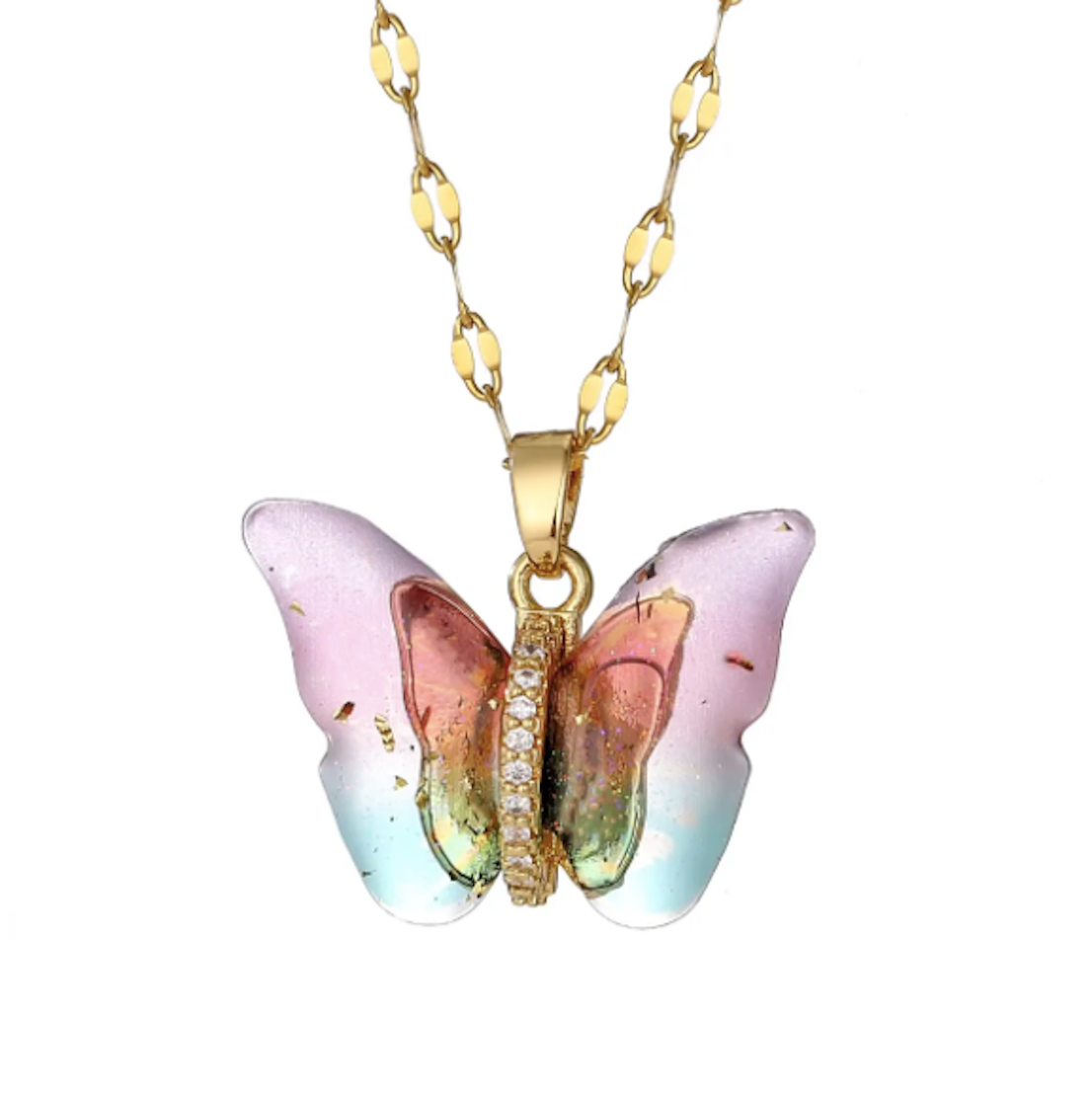 Elegant Gold Plated Butterfly Pendant with Link Chain, Cubic Zircon Pendant Chain Necklace for Women & Girls (Gold)
