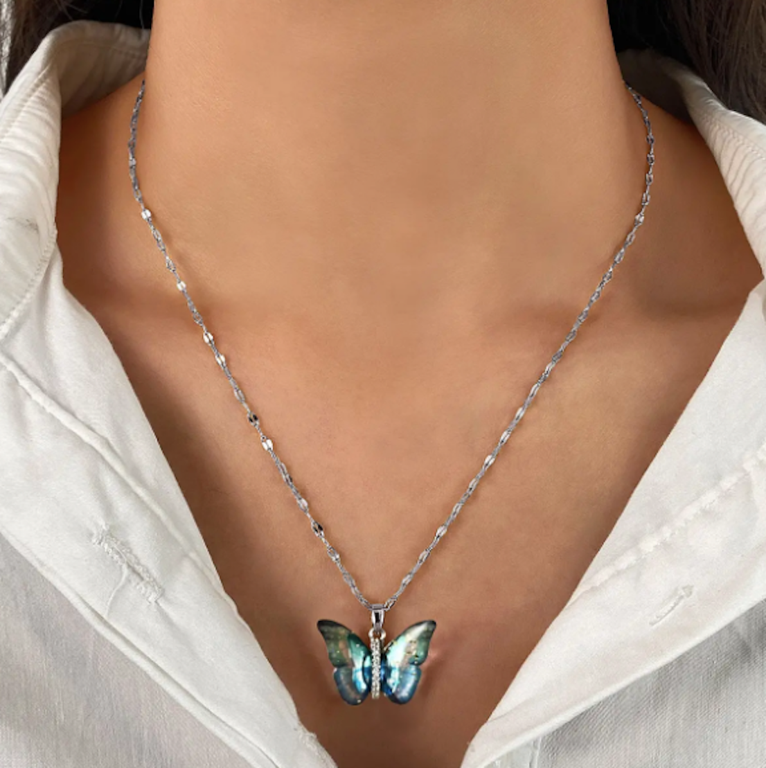 Elegant Silver Plated Butterfly Pendant with Link Chain, Cubic Zircon Pendant Chain Necklace for Women & Girls (Silver)