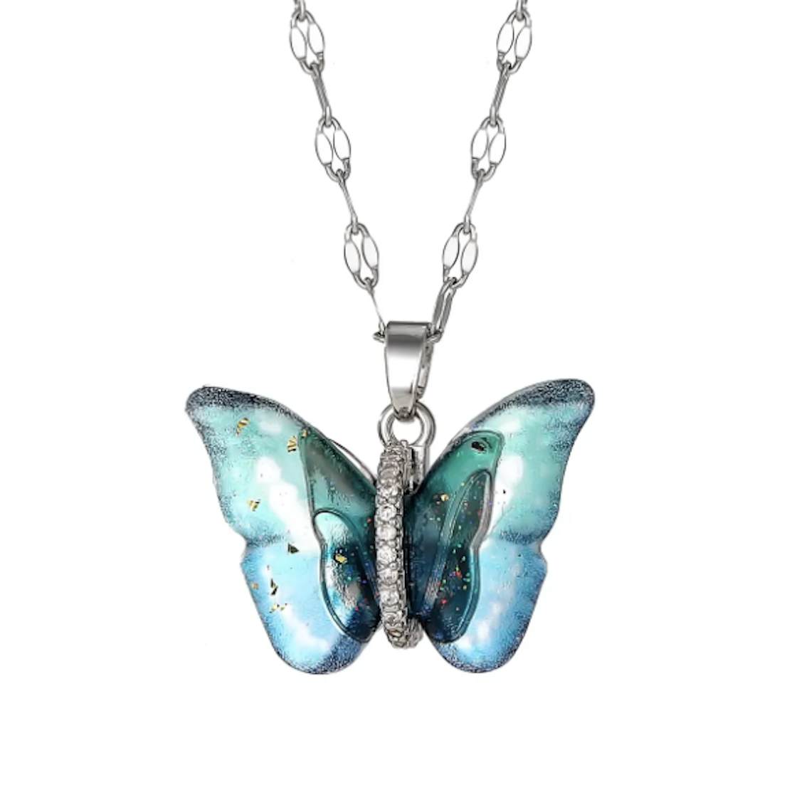 Elegant Silver Plated Butterfly Pendant with Link Chain, Cubic Zircon Pendant Chain Necklace for Women & Girls (Silver)