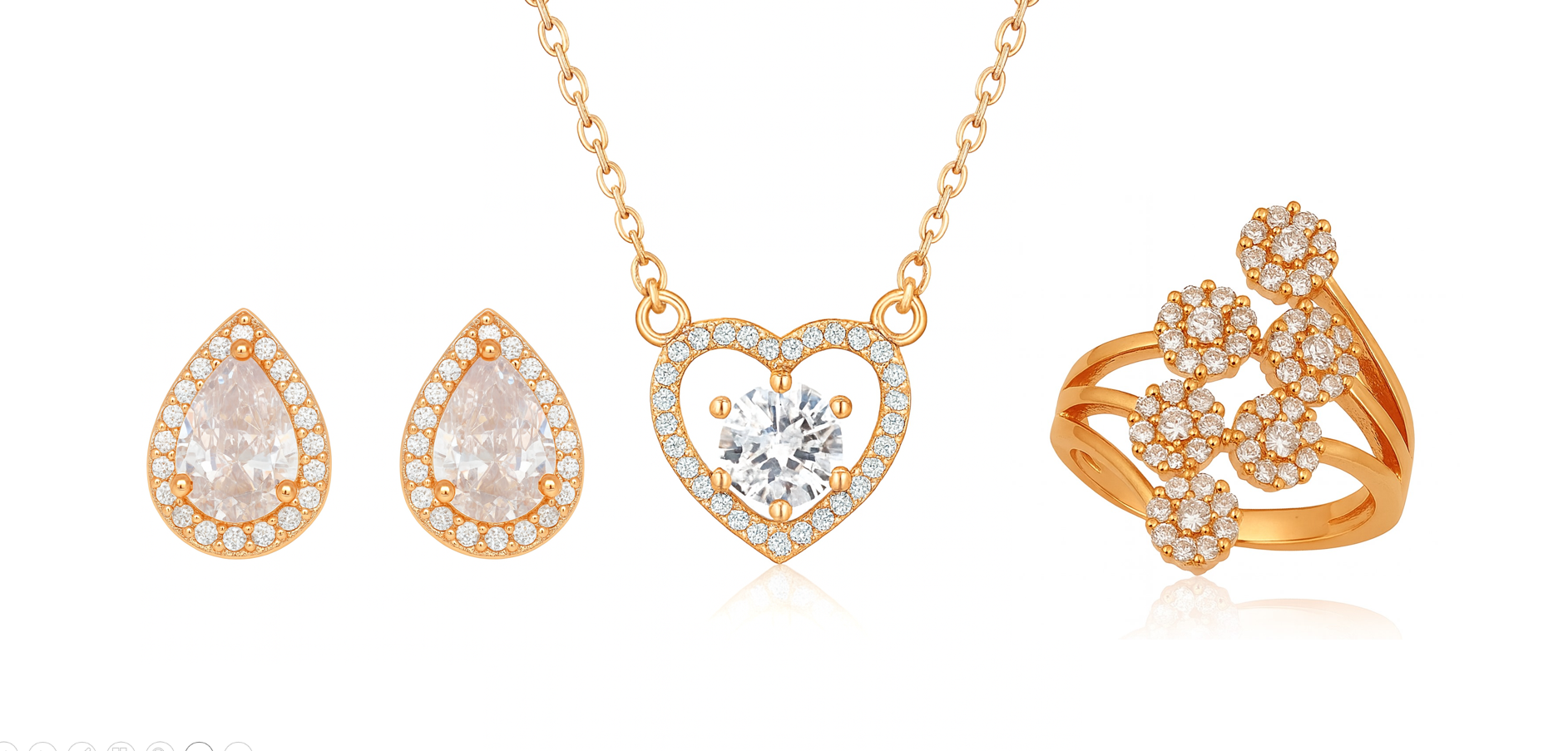 Nilu's Collection Rose Gold Plated American Diamond With pendant ,earrings And Adjustable Finger Ring For Women And Girls