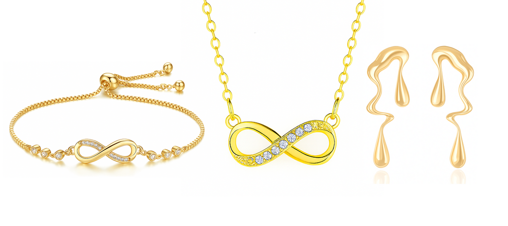 Gold Plated Infinity Jewelry Set as Bracelet, Necklace & Earrings with American Diamond For Women And Girls