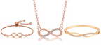 Nilu's Collection Rose Gold Plated Infinity Jewelry Set  Bracelet, Necklace & Kada with American Diamond  For Women And Girls