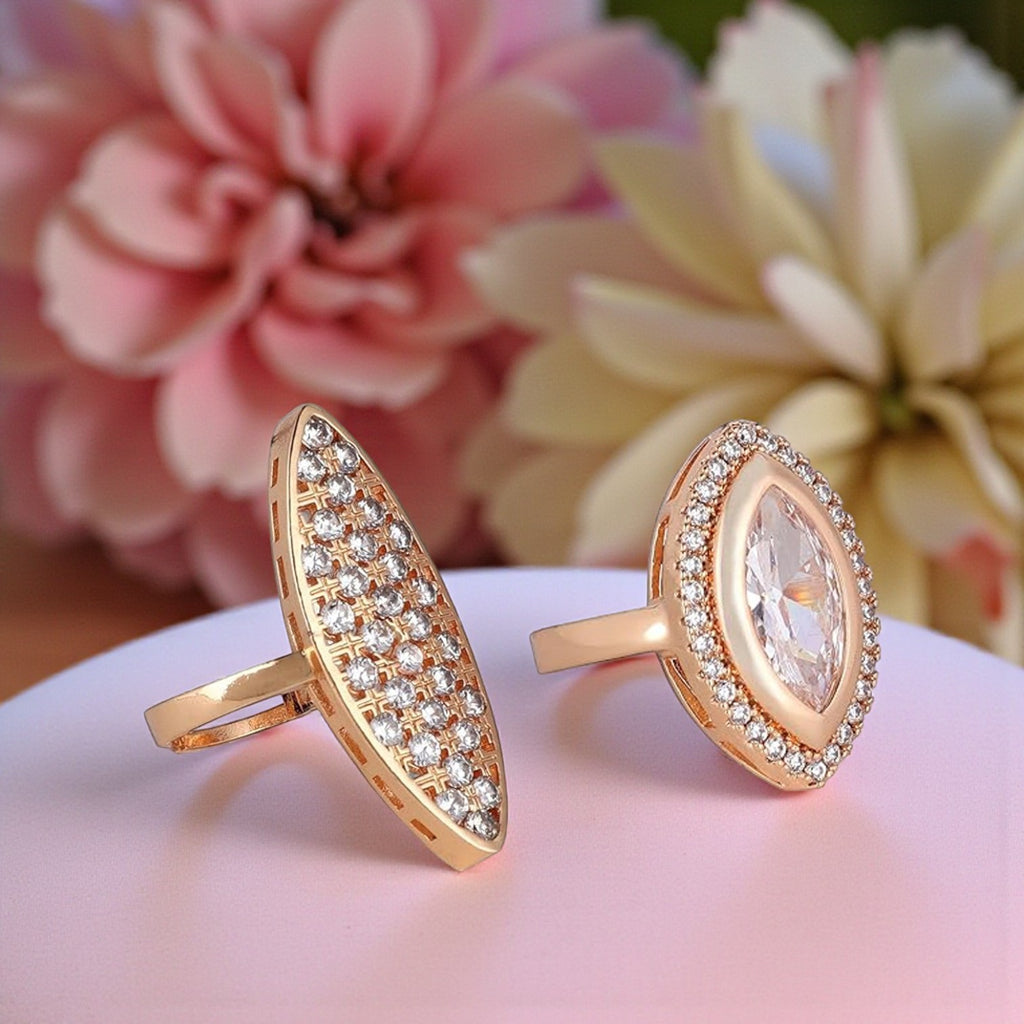 Nilu's Collection Rose Gold-Plated Finger Rings with Sparkling American Diamond Cluster Design For Women &Girls