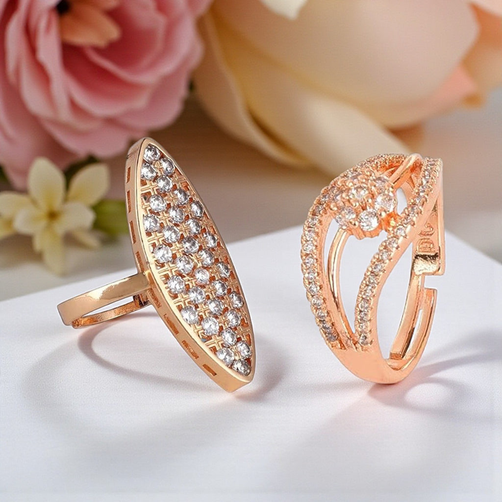 Nilu's Collection Rose Gold Plated Designer Adjustable Finger Rings With American Diamond  for Women & Girls