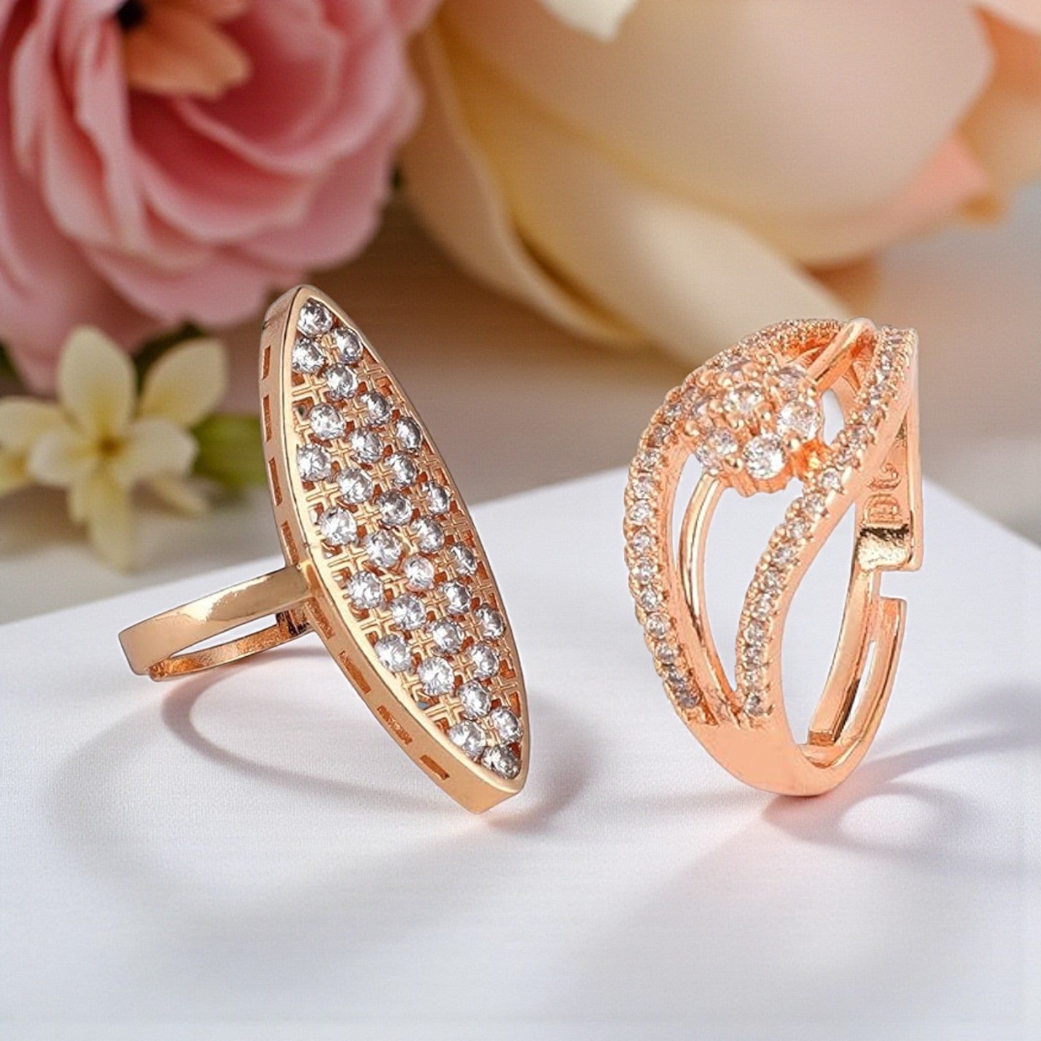 Nilu's Collection Rose Gold Plated Designer Adjustable Finger Rings With American Diamond  for Women & Girls