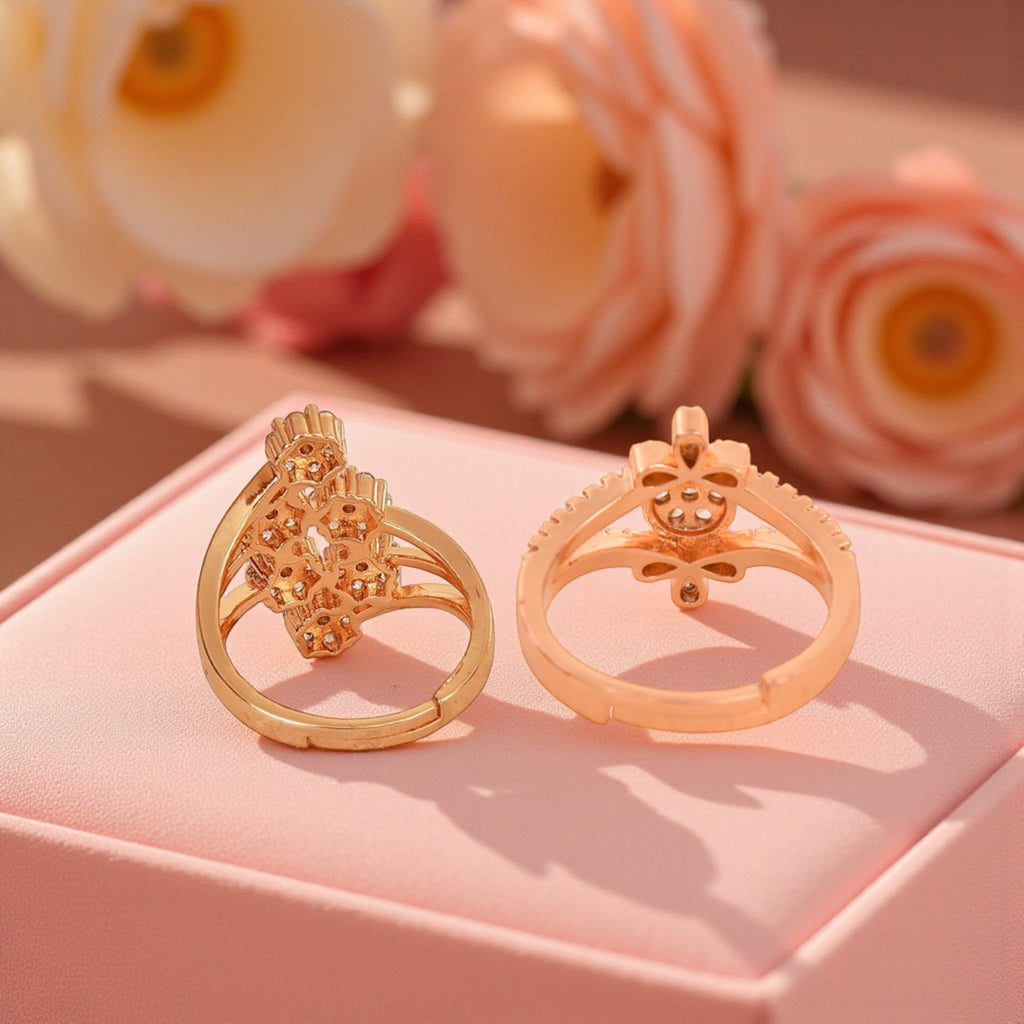 Nilu's Collection Rose Gold Plated Adjustable Finger Ring With American Diamond For Women & Girls